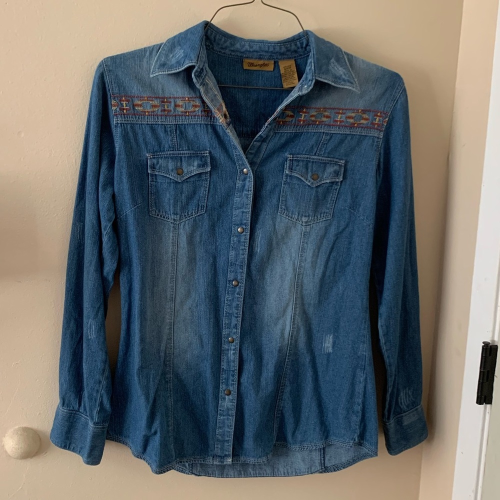 Wrangler Embroidered Denim Button Down Shirt